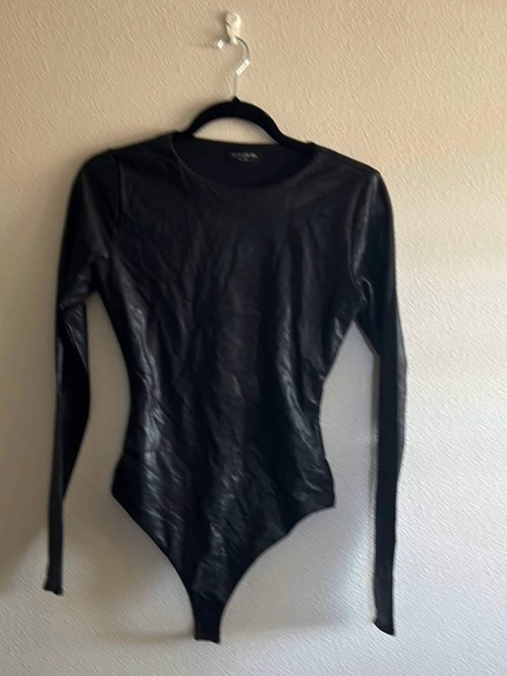 NWOT Naked Wardrobe Black Faux Leather Long-Sleeve Bodysuit - Women, Size Large